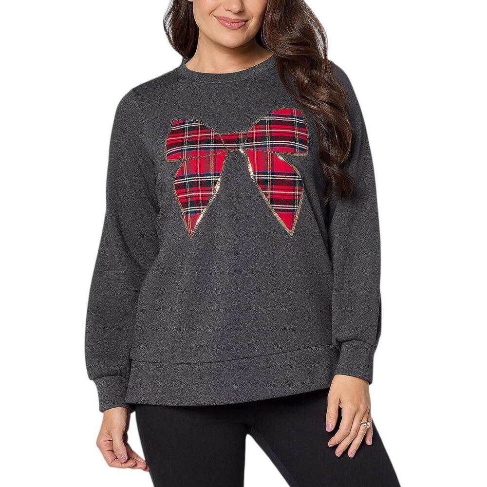 Jingle Belles by Kim Gravel Women's Tartan Holiday Sweatshirt Black - Regular